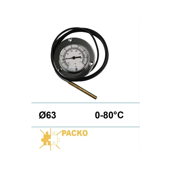 Termómetro Ø63 0-80°C para tanques Packo (para ser embebido)