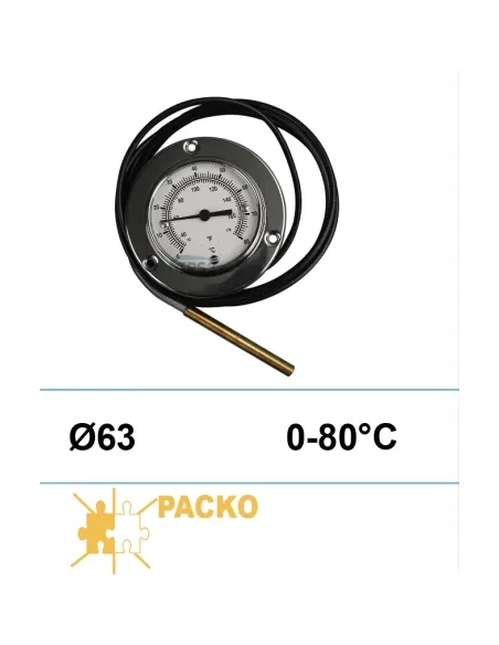 Termómetro Ø63 0-80°C para tanques Packo (para ser embebido)