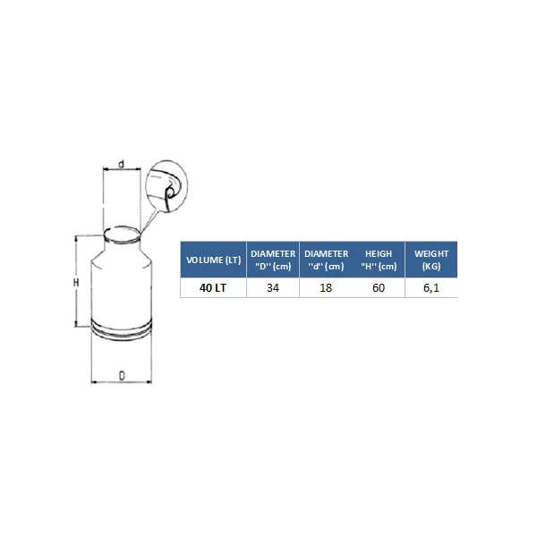 Cantara de acero inoxidable con capacidad de 40 Litros para maquina de ordeño con asa-0