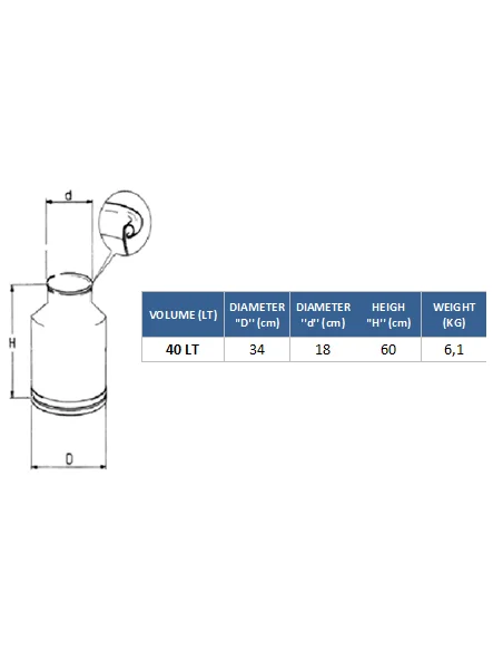 Cantara de acero inoxidable con capacidad de 40 Litros para maquina de ordeño con asa-0