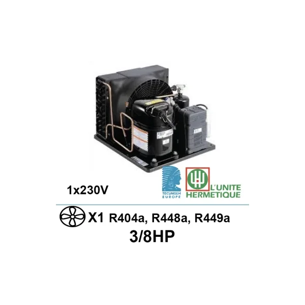 Unidad de refrigeración 230V 3/8hp compresor de pistón