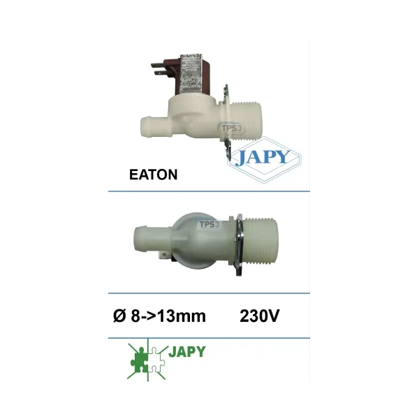 Electroválvula entrada de agua sencilla 230V Eaton Ø int. 8 - Ø ext. 13 (Japy)