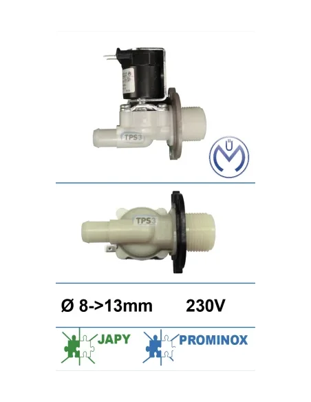 Electroválvulas entrada de agua sencilla 230V Müller Ø int. 8-ext. 13 (Japy, Prominox)
