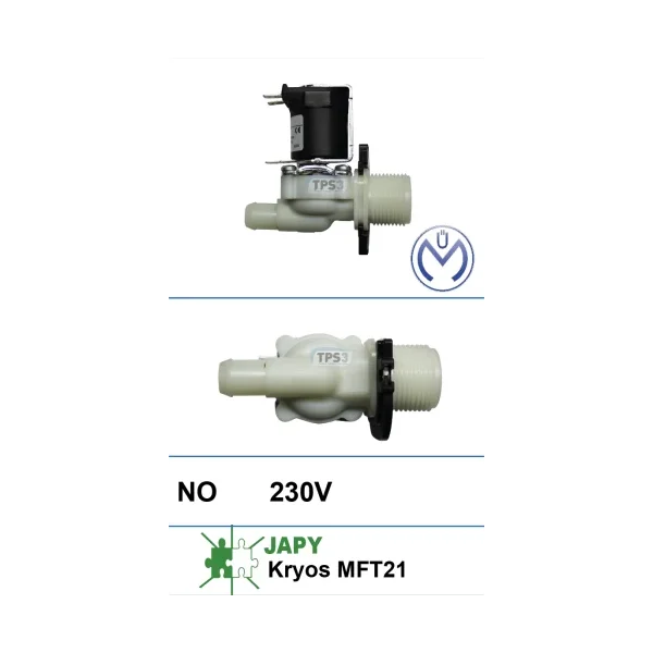 Electrovalvula de entrada de agua sencilla recta NA 230V para Kryos MFT21 (Japy)