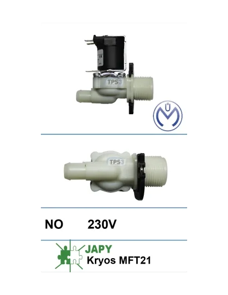 Electrovalvula de entrada de agua sencilla recta NA 230V para Kryos MFT21 (Japy)