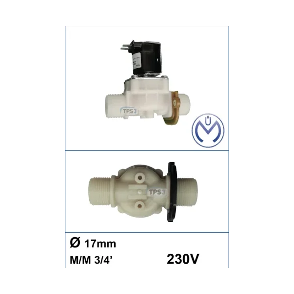 Electroválvula de entrada simple recta Müller 230V DN 3/4 macho/macho Ø17mm