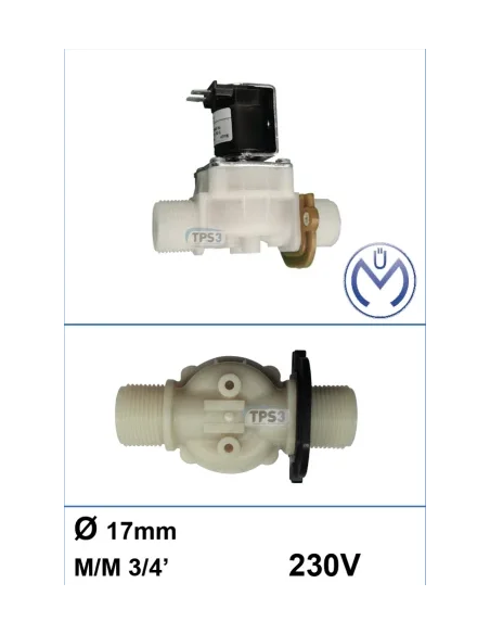 Electroválvula de entrada simple recta Müller 230V DN 3/4 macho/macho Ø17mm