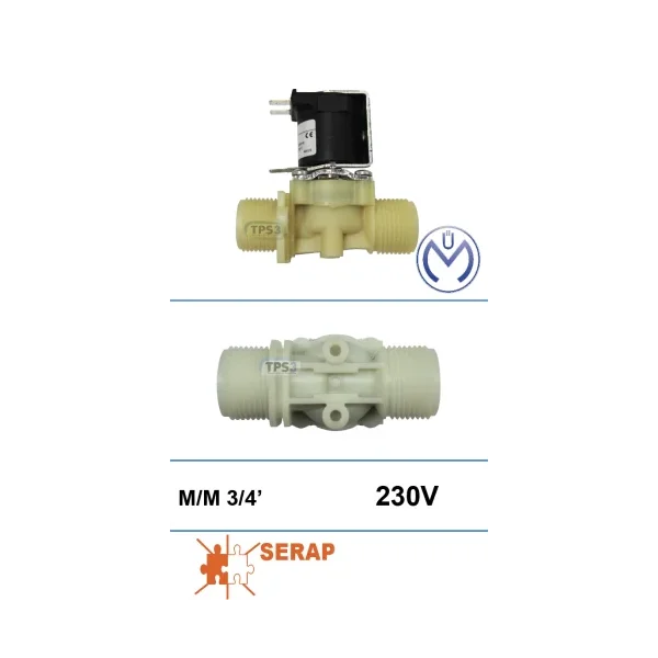 Electroválvula de entrada de agua simple recta Müller 230V DN 3/4 macho/macho (Serap, Prominox)