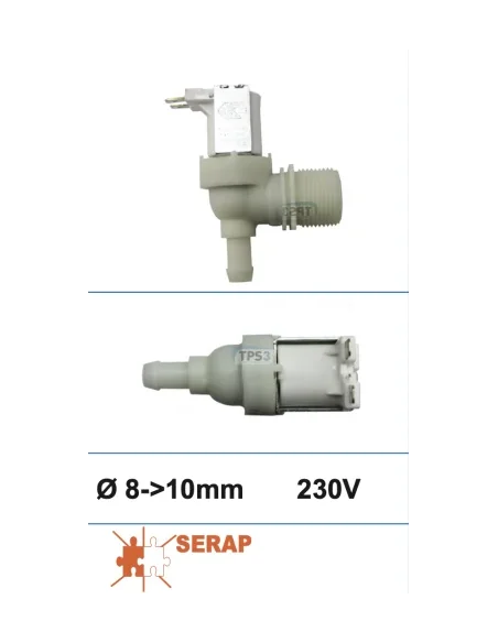 Electrovalvulas de entrada de agua sencilla recodada 230V Ø int. 8 - Ø ext. 10 (Serap)