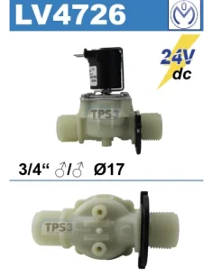 Electrovanne d’arrivée d’eau simple droite Müller 24Vdc 3/4’’ mâle/mâle D17