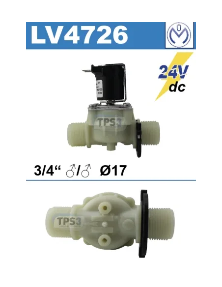 Electrovanne d’arrivée d’eau simple droite Müller 24Vdc 3/4’’ mâle/mâle D17