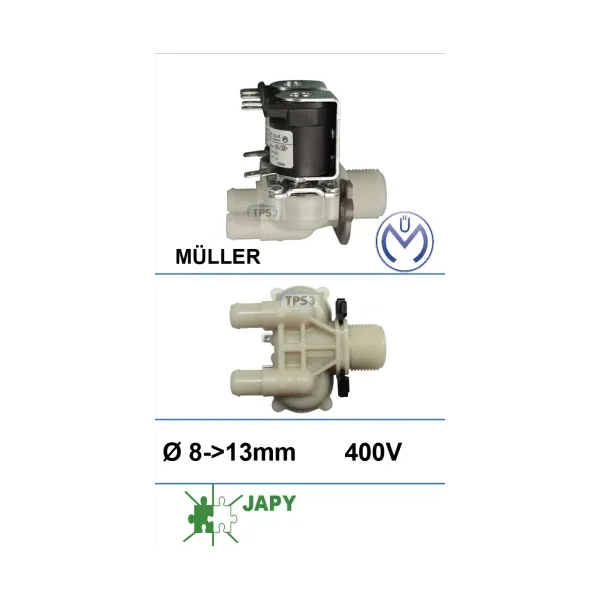 Electroválvulas entrada de agua doble 400V Müller Ø int. 8 - Ø ext. 13 (Japy)