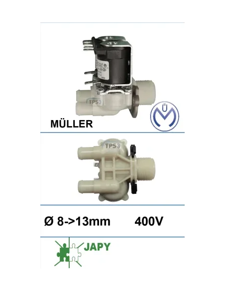 Electroválvulas entrada de agua doble 400V Müller Ø int. 8 - Ø ext. 13 (Japy)