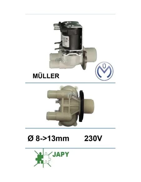 Electroválvulas entrada de agua doble 230V Müller Ø int. 8-ext. 13 (Japy)