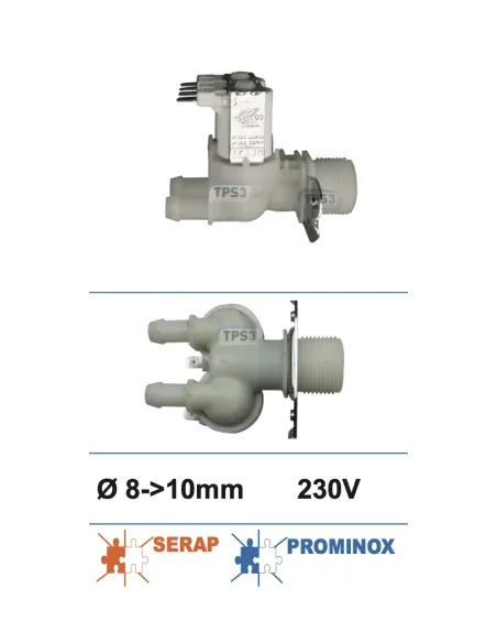 Electrova?lvulas de entrada de agua doble 230V Ø int. 8 - Ø ext. 10 (Serap, Prominox)