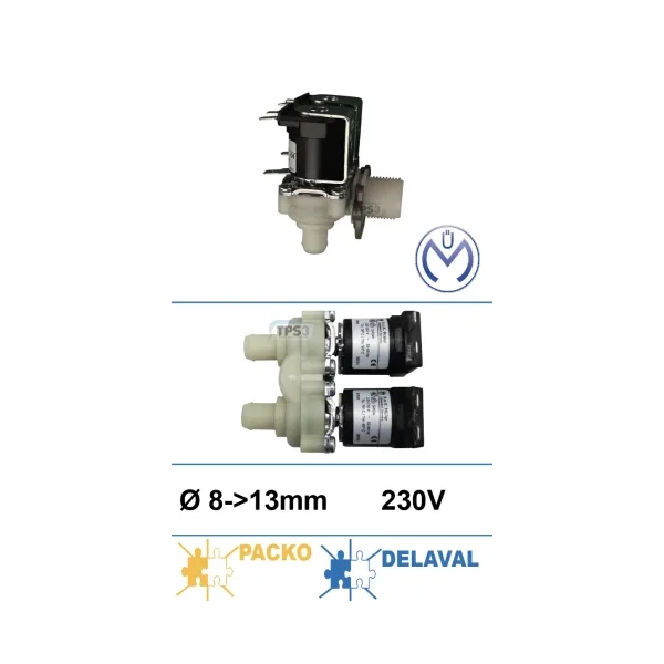 Electroválvula de entrada de agua de doble ángulo Müller 230V DN8-13 (Packo, DeLaval)