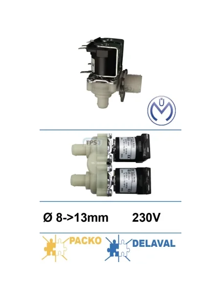 Electroválvula de entrada de agua de doble ángulo Müller 230V DN8-13 (Packo, DeLaval)