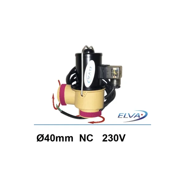 Electroválvula de vaciado Elva 230V NC DN40 roscada/roscada con cable de 1,4m