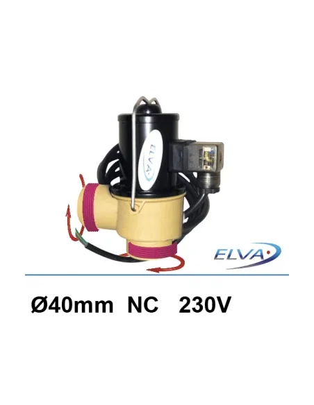Electroválvula de vaciado Elva 230V NC DN40 roscada/roscada con cable de 1,4m
