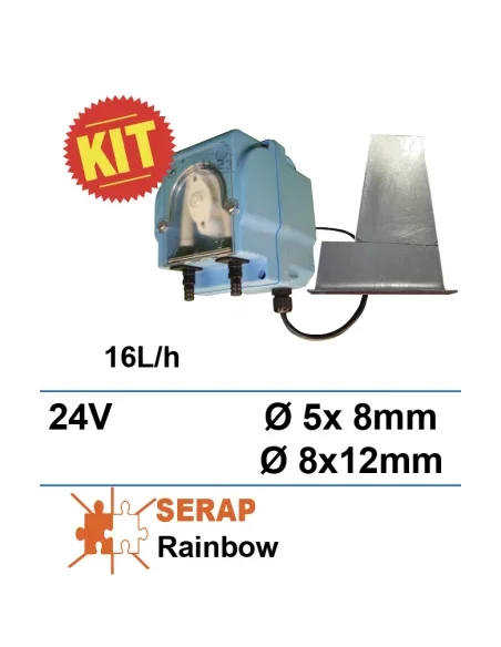 Bomba dosificadora 24Vdc/230Vac 0-20L/H 5 y 8mm boquillas 2 kits de fijación (Serap Rainbow)