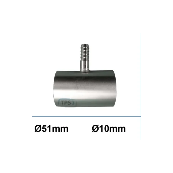 Tubo en inox Ø51 con conteras acanaladas para toma de agua