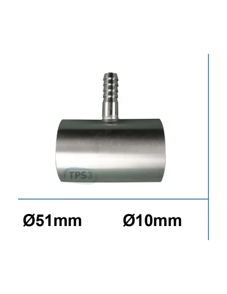 Tubo en inox Ø51 con conteras acanaladas para toma de agua
