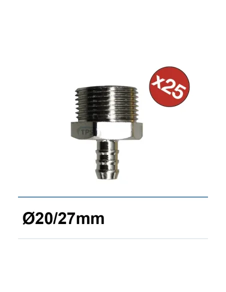 Racor recto 20/27 macho de latón niquelado, paquete de 25