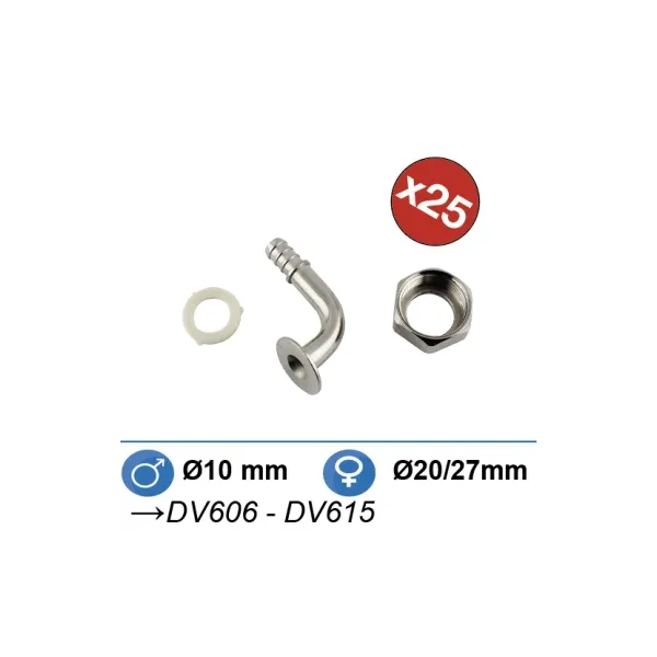Raccord nipple laiton nickelé coudé Ø9 20/27, par sachet de 25