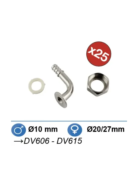 Raccord nipple laiton nickelé coudé Ø9 20/27, par sachet de 25
