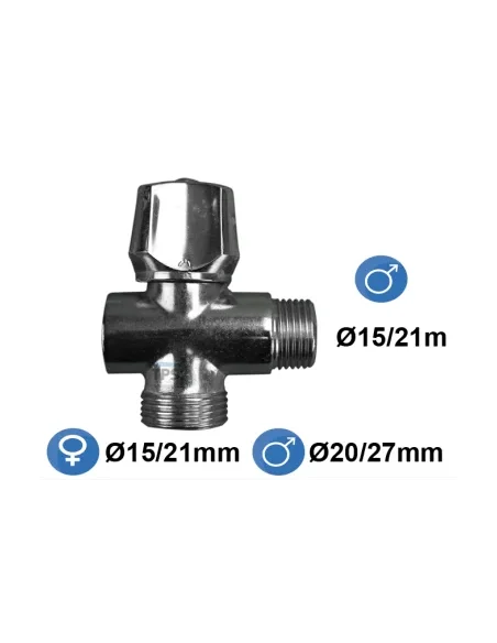 Grifo en cruz, Entrada macho Ø15/21, salida hembra Ø15/21 - salida Macho Ø20/27