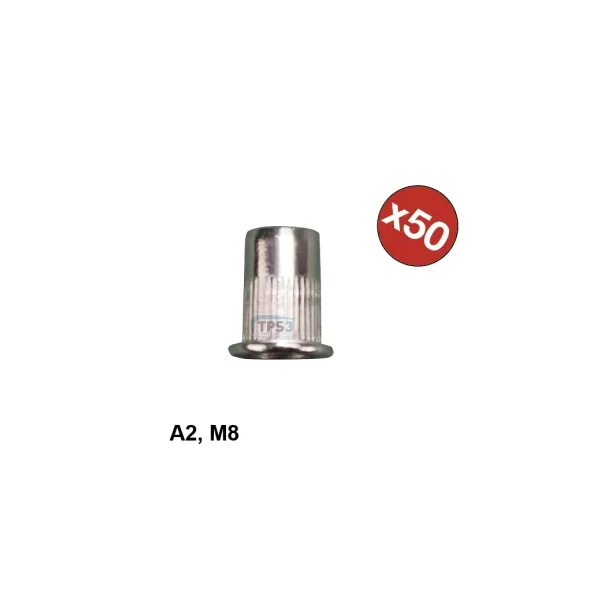 Paquete de 50 tuercas engarzables A2 M8 de acero inoxidable