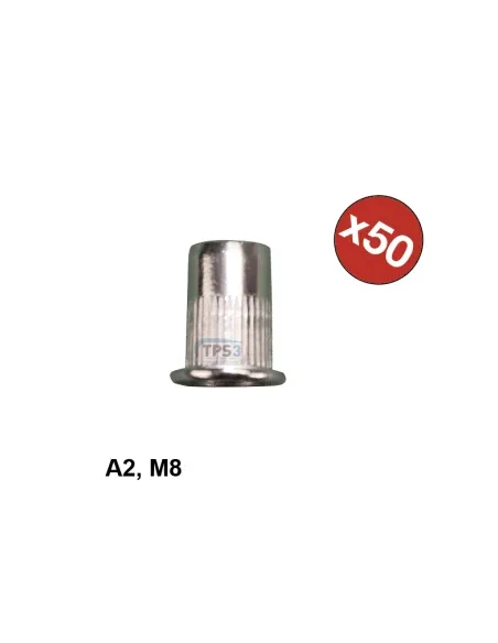 Paquete de 50 tuercas engarzables A2 M8 de acero inoxidable