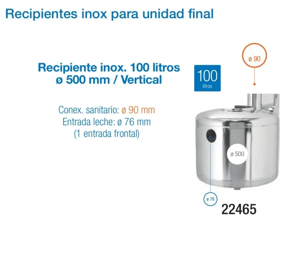 Recipiente inox 100 litros /  Vertical 500 mm