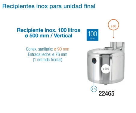 Recipiente inox 100 litros /  Vertical 500 mm