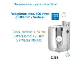 Recipiente inox 100 litros  Ø 500 mm / Vertical