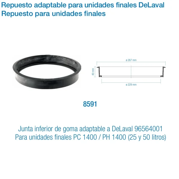 Junta Inferior de Goma Adaptable a DeLaval | Repuesto Ordeño