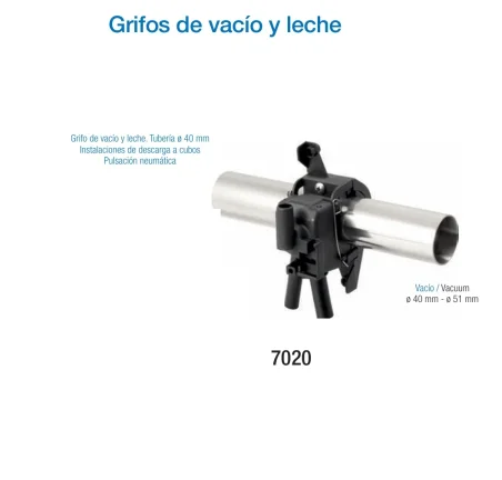 Grifo de vacío y leche con tubería Ø 40 mm | Descarga a cubos y pulsación neumática