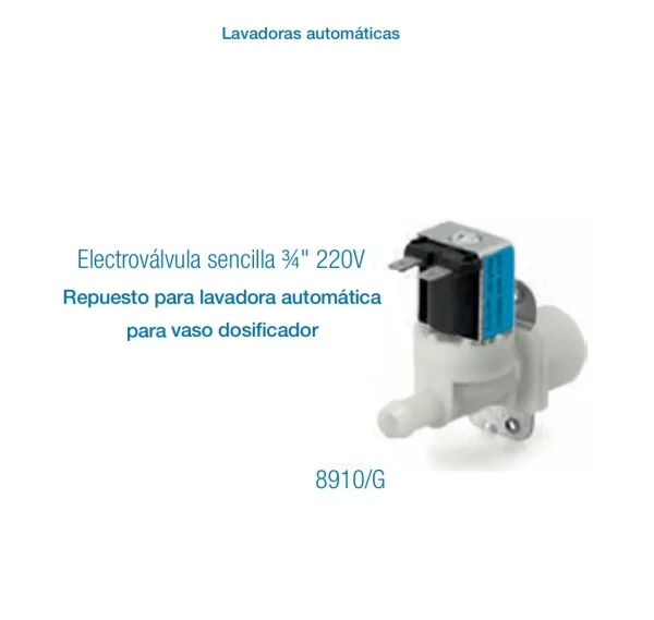 Electroválvula sencilla  ¾” 220V ( 1 salida) para Lavadora Automática | Repuesto