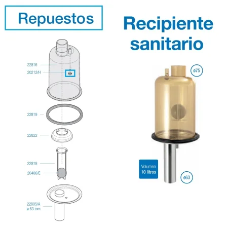 Repuestos para recipiente sanitario de unidad final 63mm