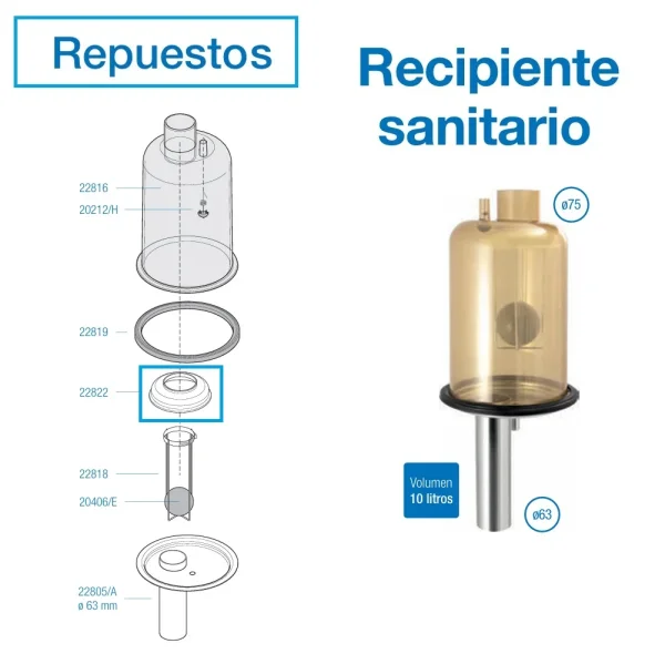 Repuestos para recipiente sanitario de unidad final 63mm