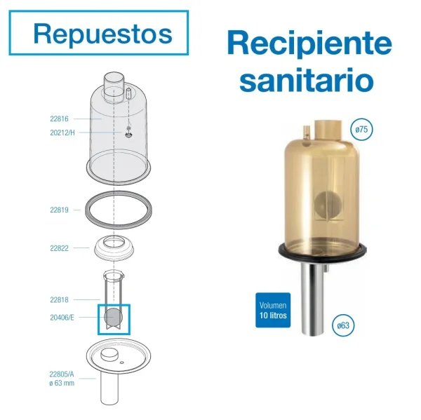Repuestos para recipiente sanitario de unidad final 63mm