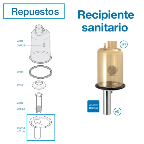 Repuestos para recipiente sanitario de unidad final 63mm