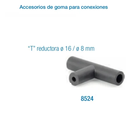 T reductora Ø16 / Ø8 mm para conexiones de goma | Accesorios de ordeño