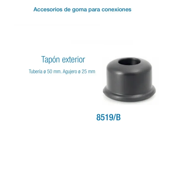 Tapón Exterior Tubería  D 50mm. Agujero D 38 mm / D 25mm | Accesorio de Goma para Sistemas de Ordeño