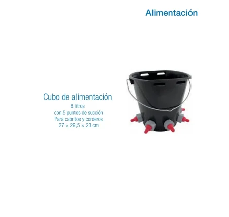 Cubo de alimentación 8 litros con 5 tetinas para cabritos y corderos