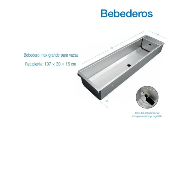 Bebedero Inox para Vacas 107 × 30 × 15 cm con Boya Regulable
