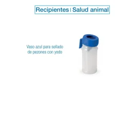 Vaso azul para sellado de pezones con yodo | Salud Animal
