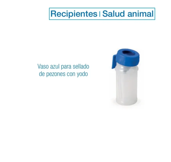Vaso azul para sellado de pezones con yodo | Salud Animal