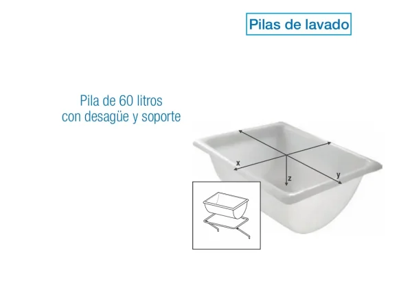 Pila de Lavado de Plástico 60 Litros con Desagüe y Soporte