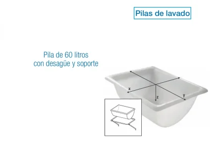 Pila de Lavado de Plástico 60 Litros con Desagüe y Soporte